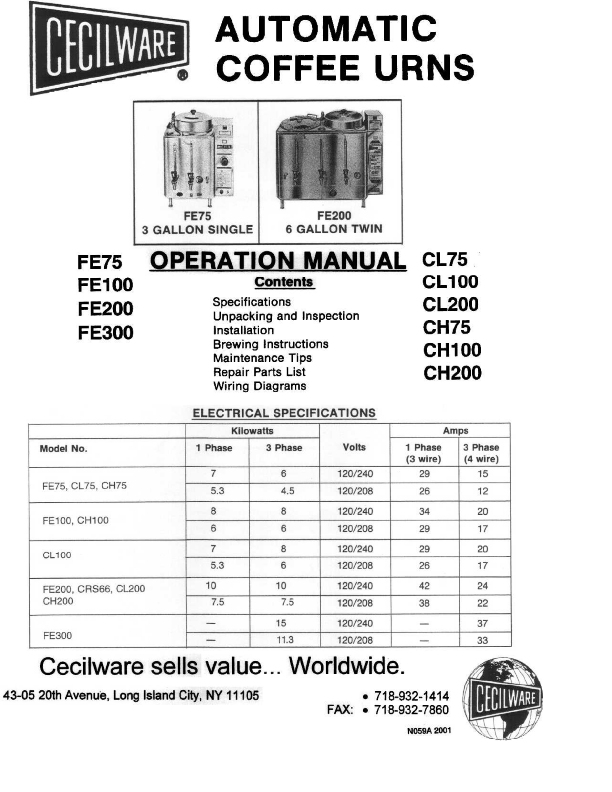 CL/FE/CH 系列维修手册、零件分解图、电路图 2001