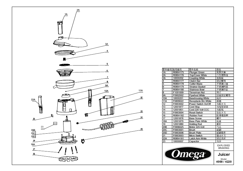 Omega 4000 分解图 - 餐饮设备维修网