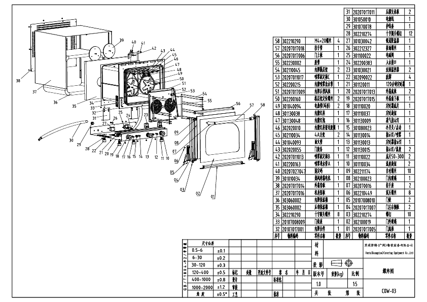 cow-03 全透视带喷雾热风烤箱_爆炸图